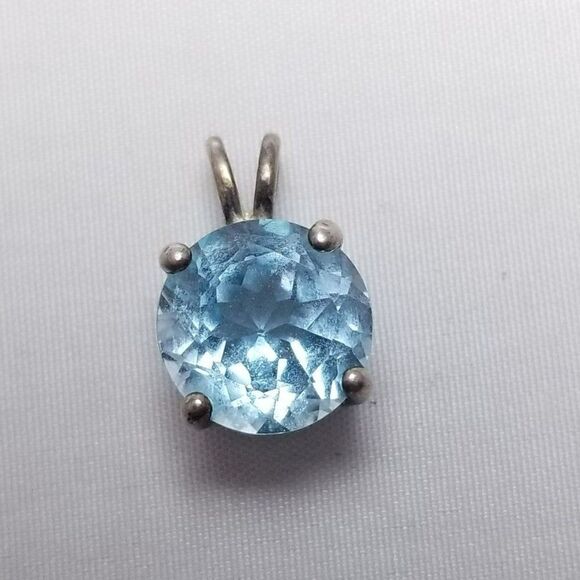Vintage Sterling Silver Blue Rhinestone Round Pendant Charm, Birthstone, Estate - Picture 6 of 7